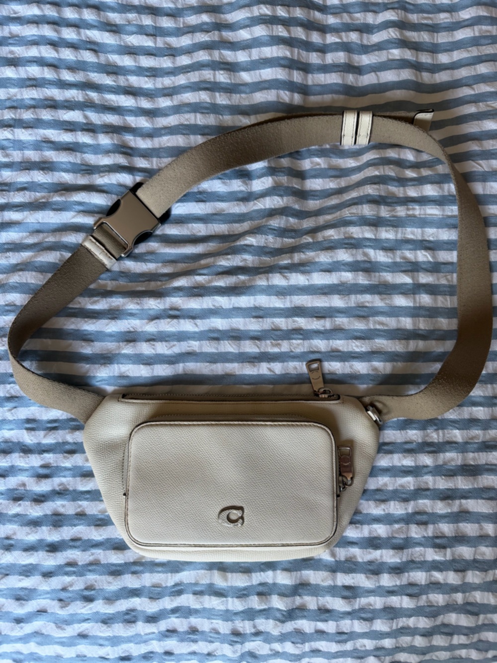 Coach Belt Bag Cream Leather and Tan Strap with Silver Hardware